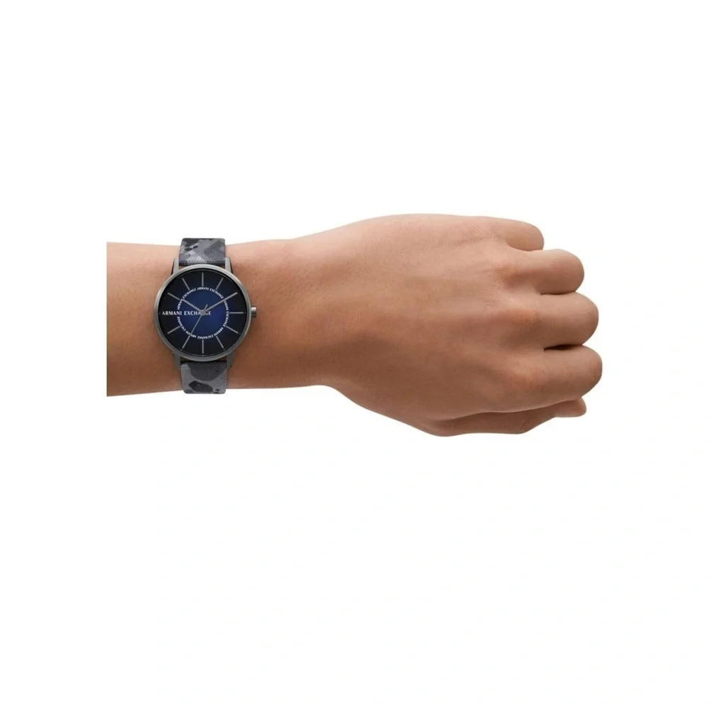 Armani Exchange‎ Watch Stainless Steel Three Hand Blue Camo Mens NWT